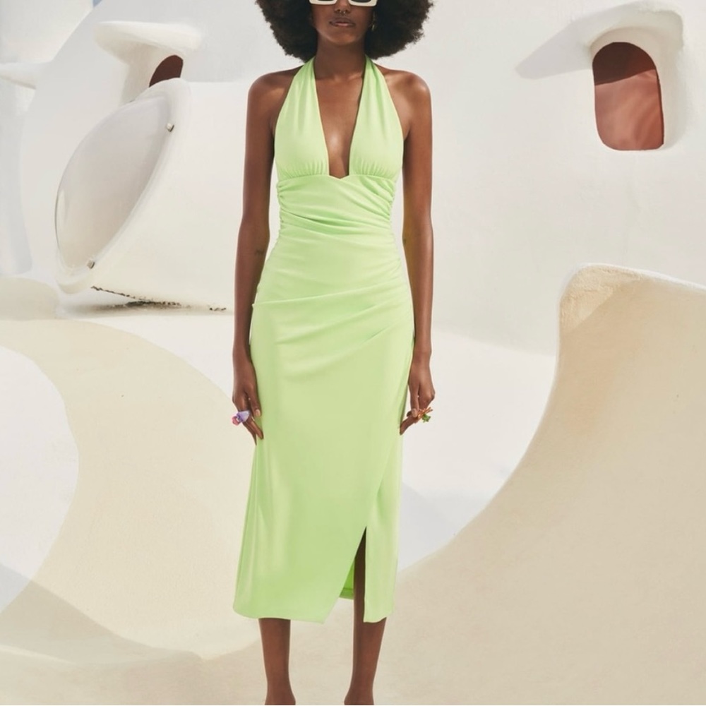 Elegant Lime Green Halter Dress
